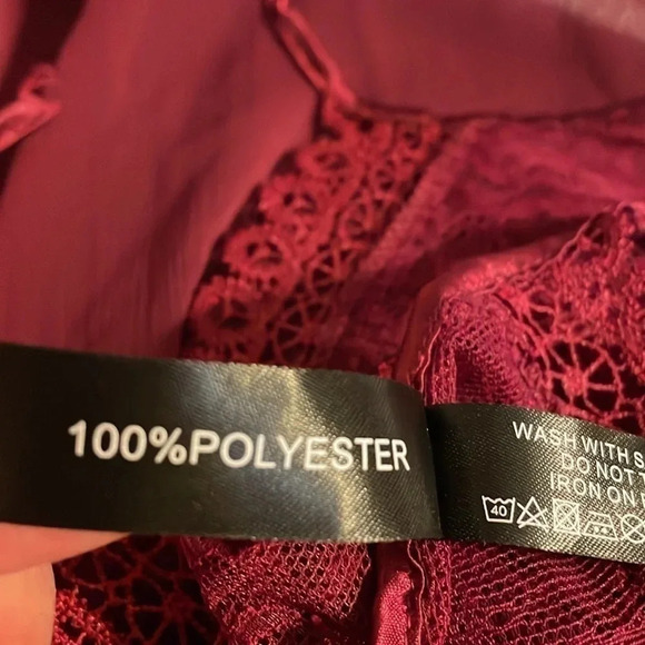 women’s night gown Large nightie top Burgundy lace sheer tie lingerie intimate - Picture 6 of 7